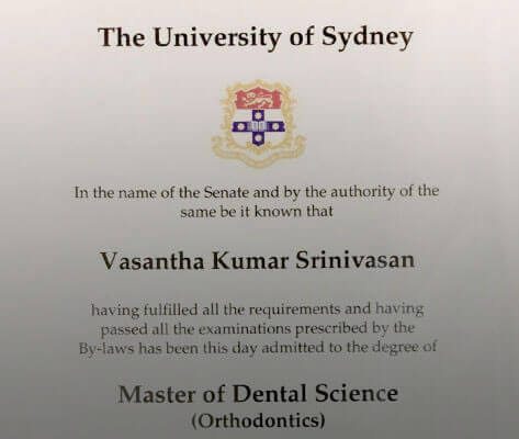 Master of Dental Science (Orthodontics)at University of Sydney