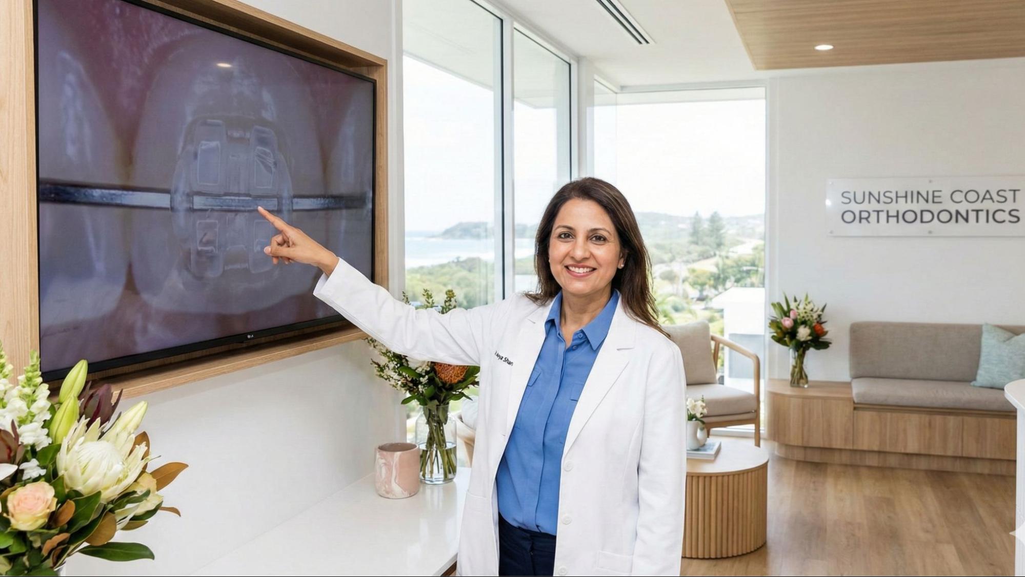 Specialist orthodontist explaining ceramic braces treatment at Best Orthodontist Sunshine Coast