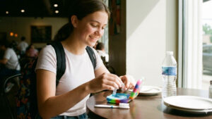 Teen removing clear aligners before eating, highlighting the convenience of removable orthodontic treatment.