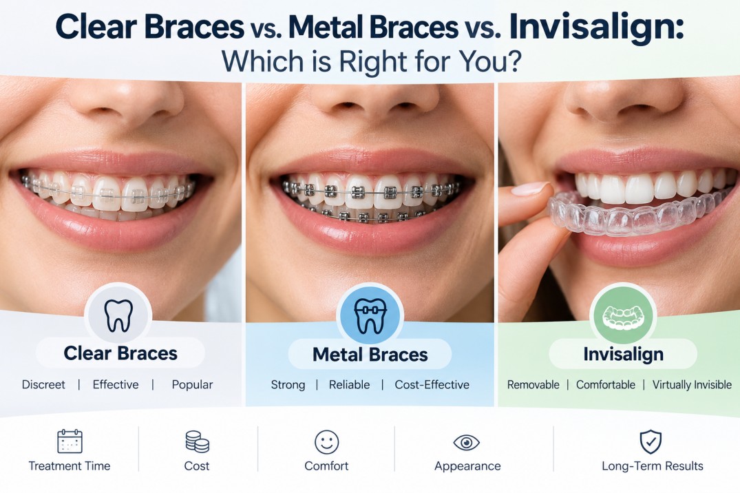 Clear Braces vs Metal Braces vs Invisalign