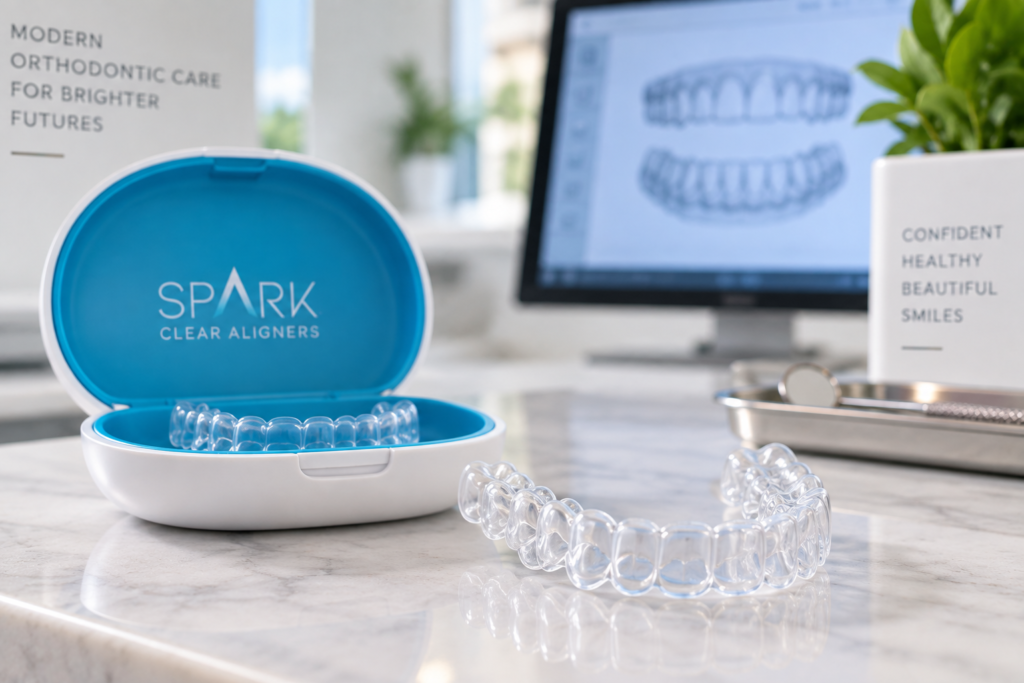 Close-up of a clear Spark aligner used for orthodontic treatment