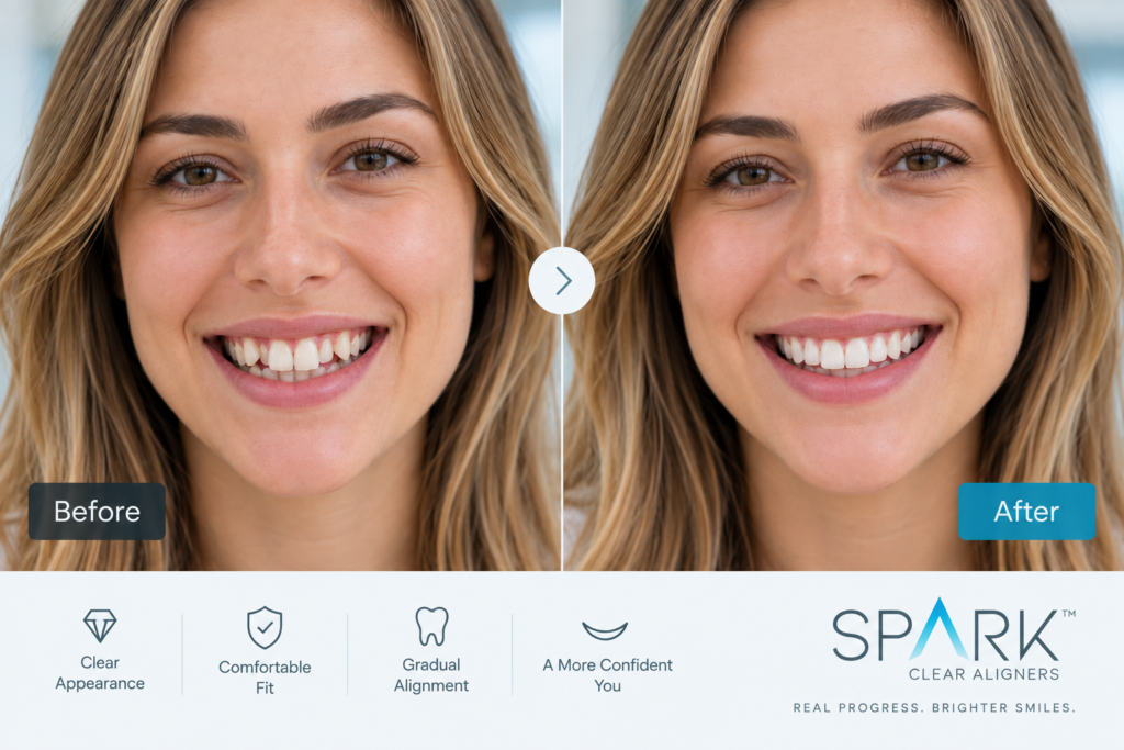 Smile alignment improvement with clear aligner treatment